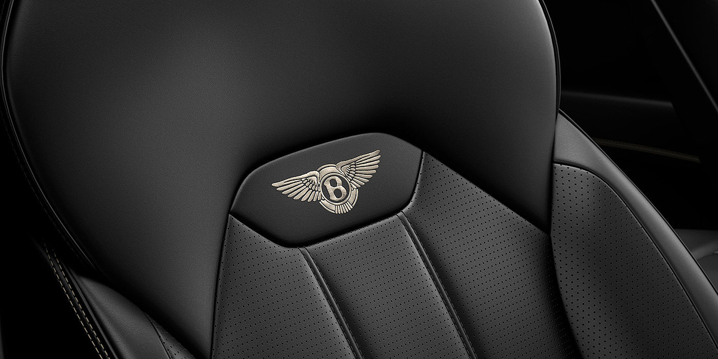 Bentley Birmingham Bentley Bentayga seat with detailed Linen coloured contrast stitching on Beluga black coloured hide.